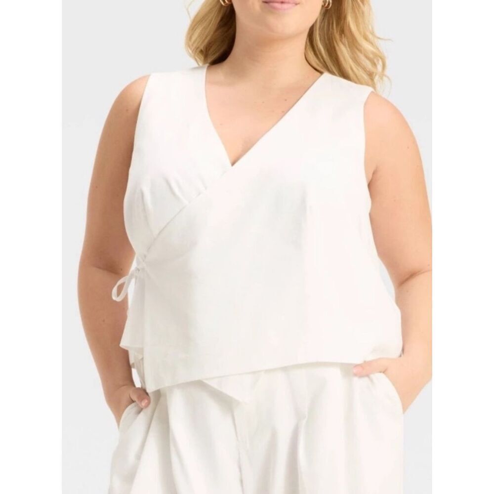 Future Collective 1X White Tank Top Wrap Blouse Shirt